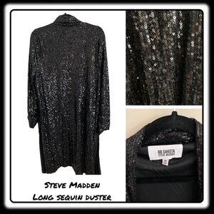 NWOT Steve Madden Sequined Black Duster. Med. Long. Get your “Shimmer On”